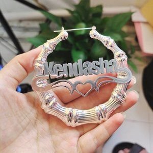 Custom Bamboo Hoop Earrings Customize Name E004